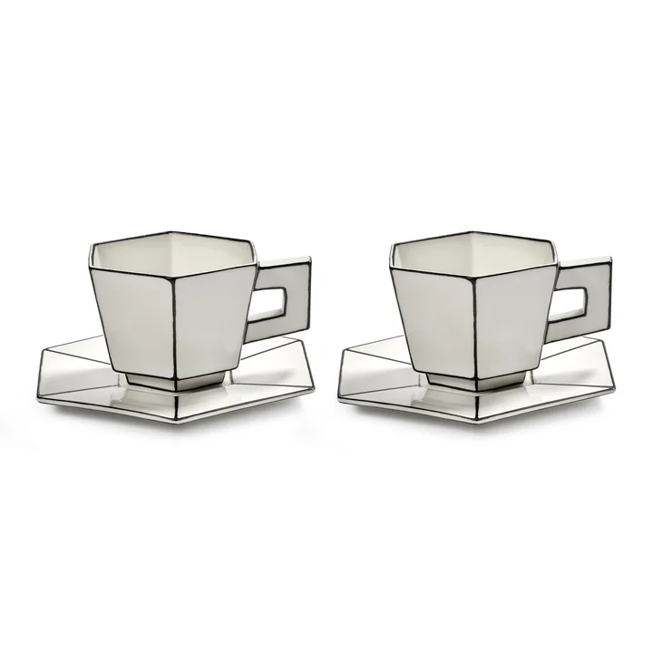 Serax - Carte Blanche Cappuccinotasse mit Untertasse, weiss / schwarz (2er Set)