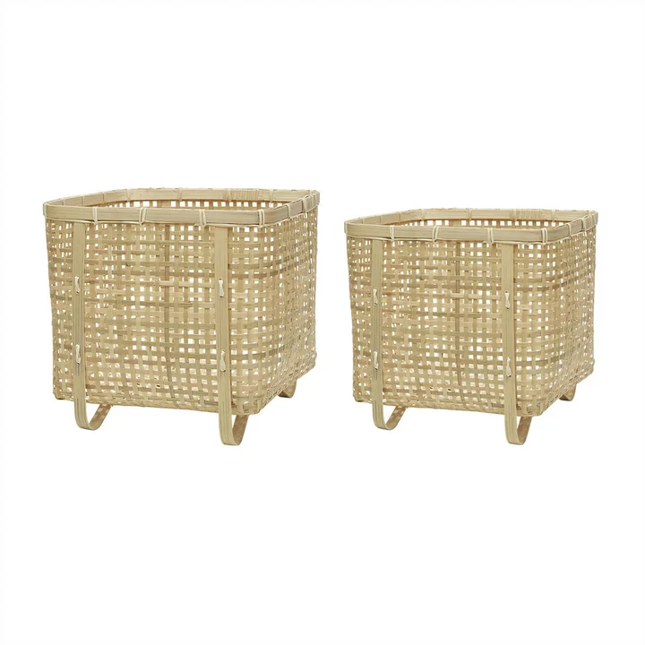 OYOY - Sporta Aufbewahrungskorb, square, Bambus natur (2er-Set)