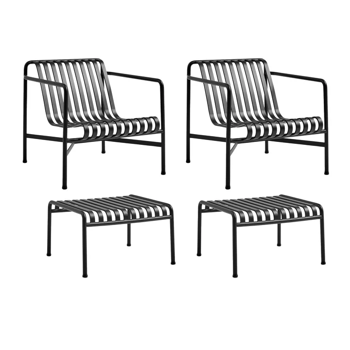 HAY - Palissade 2x Lounge Chair Low + 2x Ottoman, anthrazit