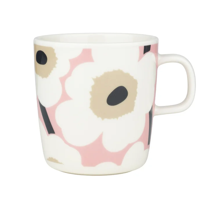 Marimekko - Oiva Unikko Becher mit Henkel, 400 ml, off white / pink / sand / charcoal