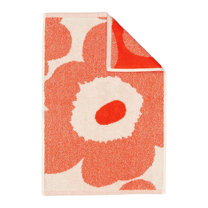 Marimekko - Unikko Gästehandtuch, 32 x 50 cm, off white / orange red