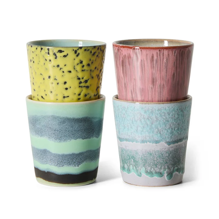 HKliving - 70's Kaffeebecher, 230 ml, artistic (4er-Set)