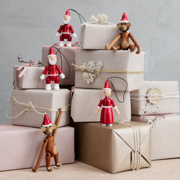 Weihnachtsmann & Weihnachtsfrau Holz-Ornamente von Kay Bojesen in der Ausführung rot / weiss
