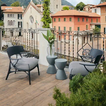 Kartell - A.I. Outdoor Lounge Chair, schwarz / weiss-schwarz (Stoff Twill)