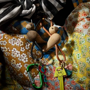 Kay Bojesen - Vogel Schlüsselanhänger, Eiche unbehandelt / gold / Leder natur