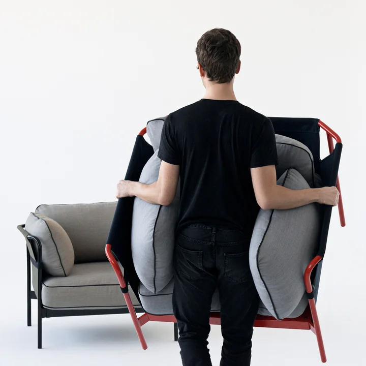 HAY - Can Sessel in  rot / Canvas blau / Canvas grau