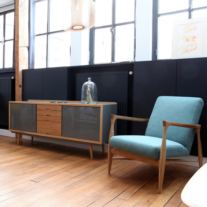 red edition - Fifties Sideboard, grau / Floating Chair Baumwolle Indien