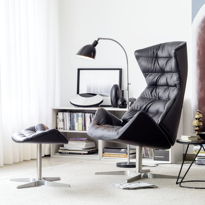 808 Lounge-Sessel und 808 Hocker von Thonet Gestell Edelstahl / Nappaleder (500 Schwarz)
