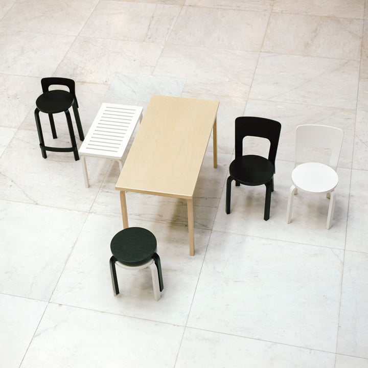 Bank 153, Stuhl 66 und Hocker 60 von Artek