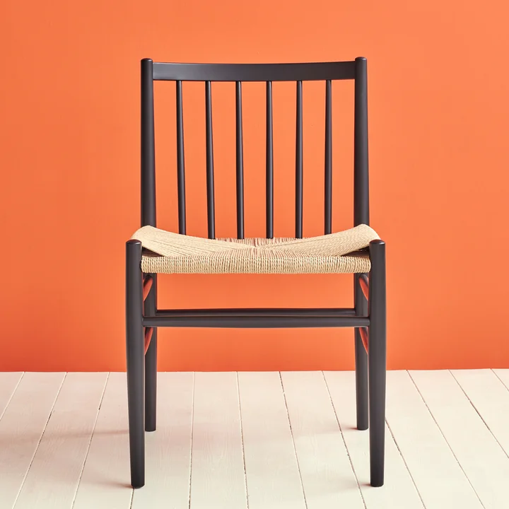  J80 Stuhl, Buche schwarz lackiert / Naturgeflecht von FDB Møbler