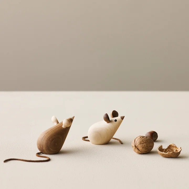 Skjøde Maus Holzfigur von Lucie Kaas in Esche / Kastanie (2-teilig)