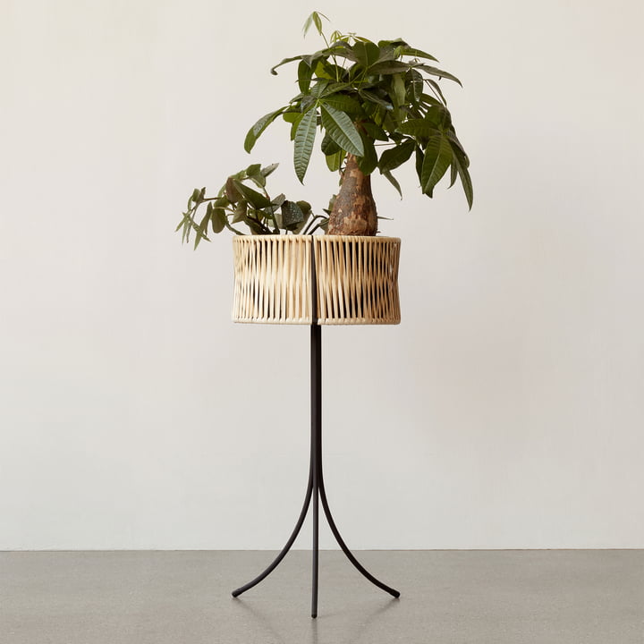Der Umanoff Pflanztopf Ø 36,5 x H 69 cm, Rattan / schwarz ( (RAL 9005) von Audo verbindet Stahllinien mit Rattan
