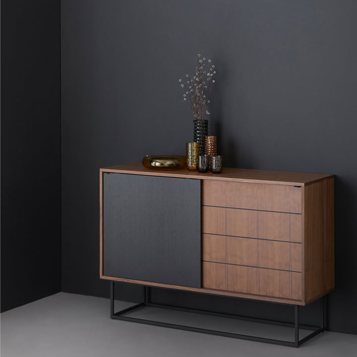 Virka Sideboard von Woud in Walnuss und schwarz