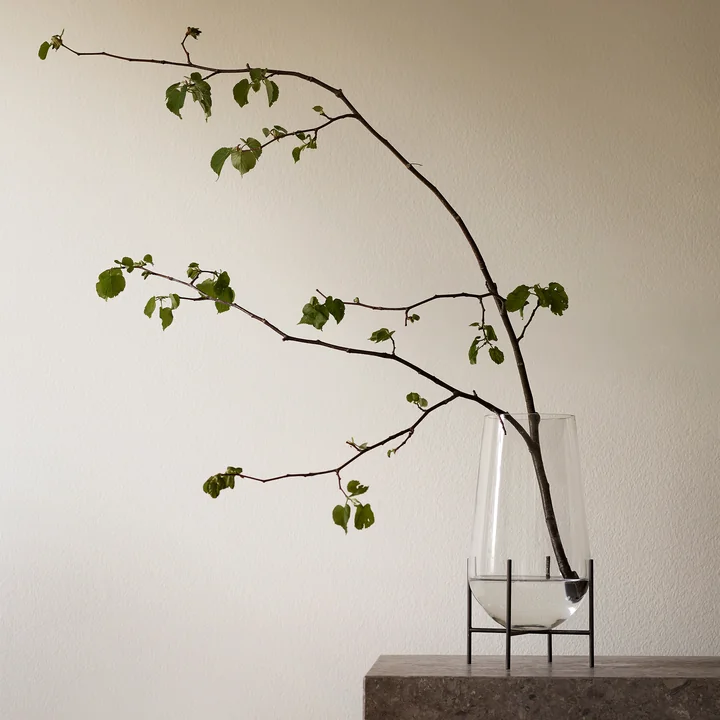 Die klare Echasse Vase von Audo mit grossen Zweigen