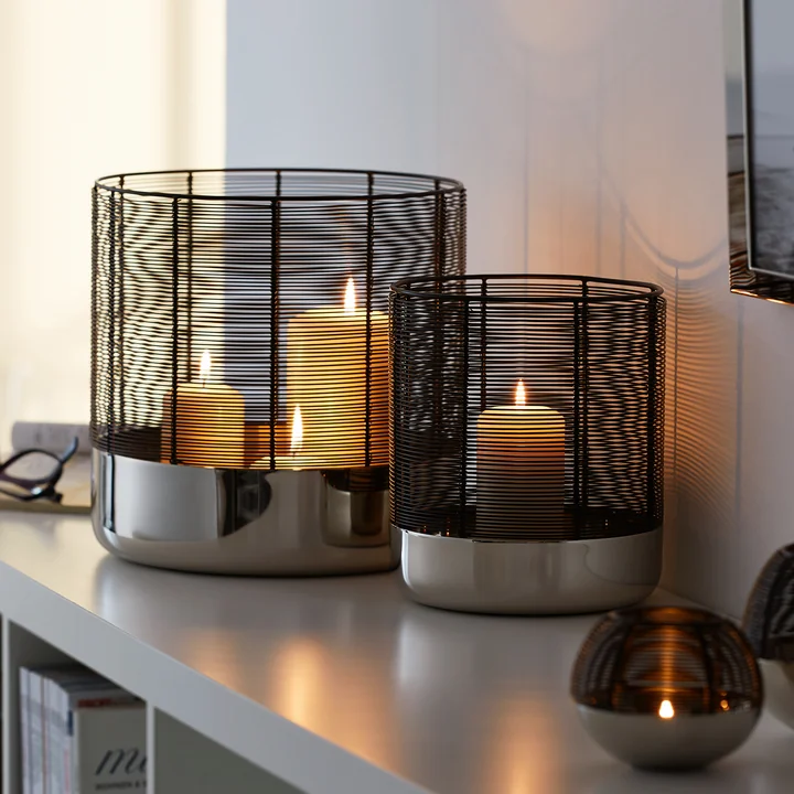 Luna Windlicht L und XL von Philippi in silber / schwarz