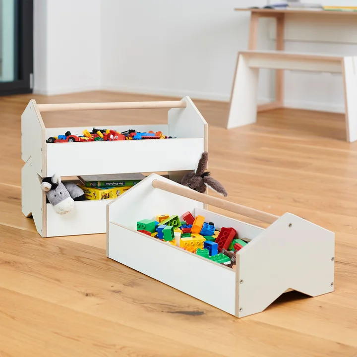 kiste Aufbewahrungsbox von Tojo in weiss / Buche