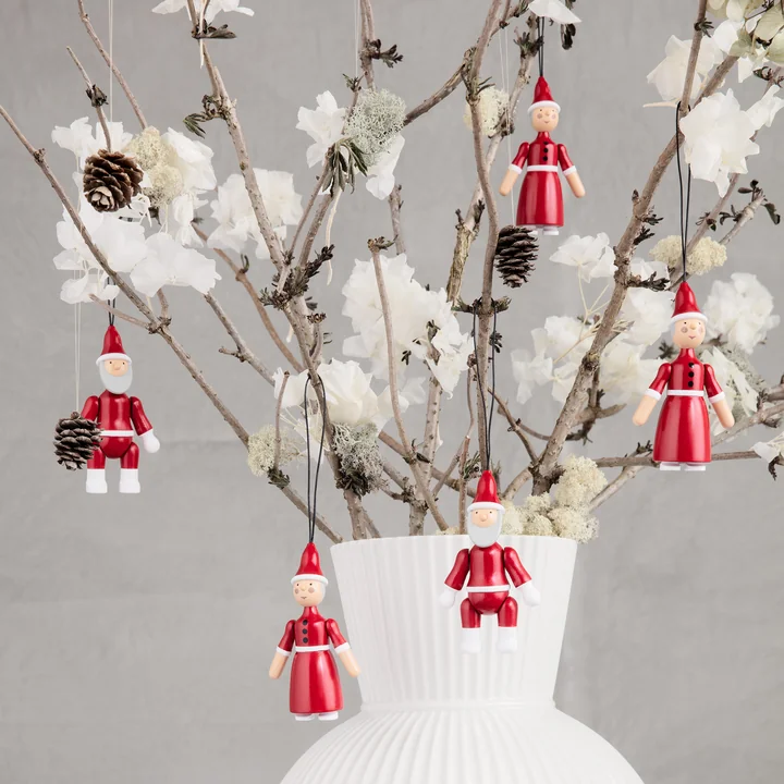 Weihnachtsmann & Weihnachtsfrau Holz-Ornamente von Kay Bojesen in der Ausführung rot / weiss