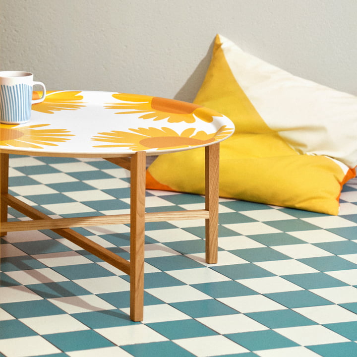 Marimekko - Auringonkukka Serviertablett Ø 65 cm, weiss / gelb / orange 