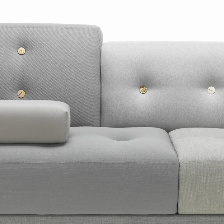 Polder Sofa mit Ottoman, Armlehne links / grau (Mix The Pebble Greys 04) (Knopfset hell 01) von Vitra