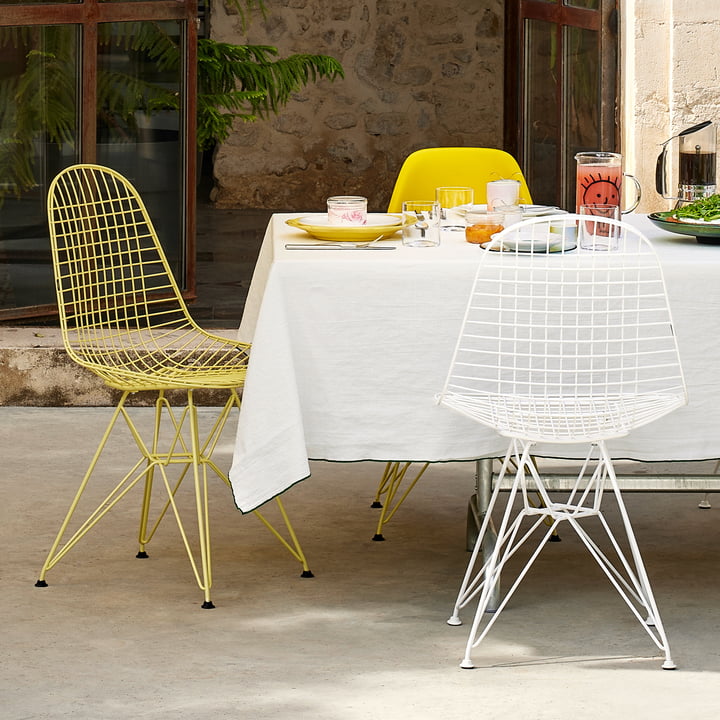 Wire Chair DKR (H 43 cm), citron / ohne Bezug von Vitra