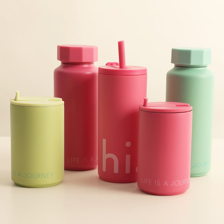 AJ Thermosflasche Hot & Cold von Design Letters in der Ausführung cherry pink / green bliss