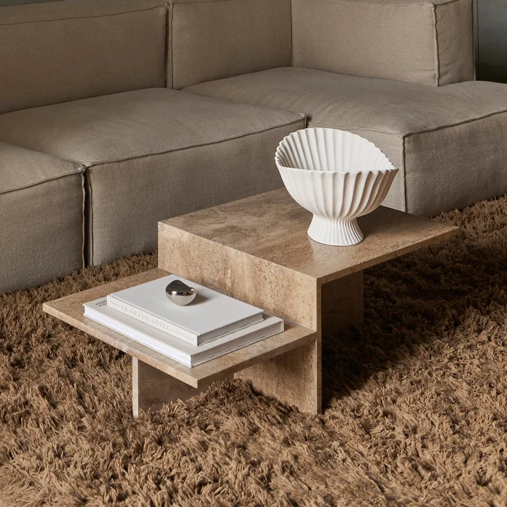 Ferm Living - Distinct Couchtisch, dunkelbraun Travertin-Stein