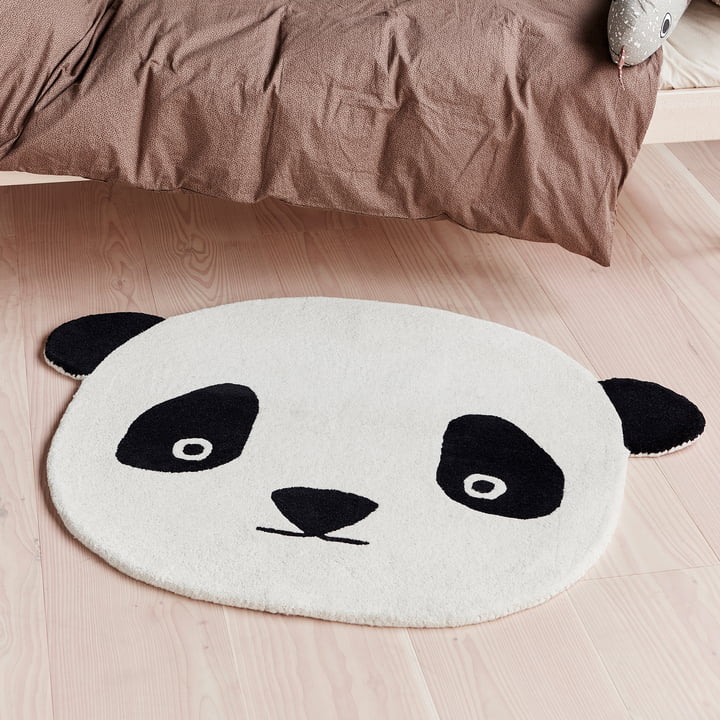 OYOY - Panda Teppich, 110 x 87 cm, weiss / schwarz