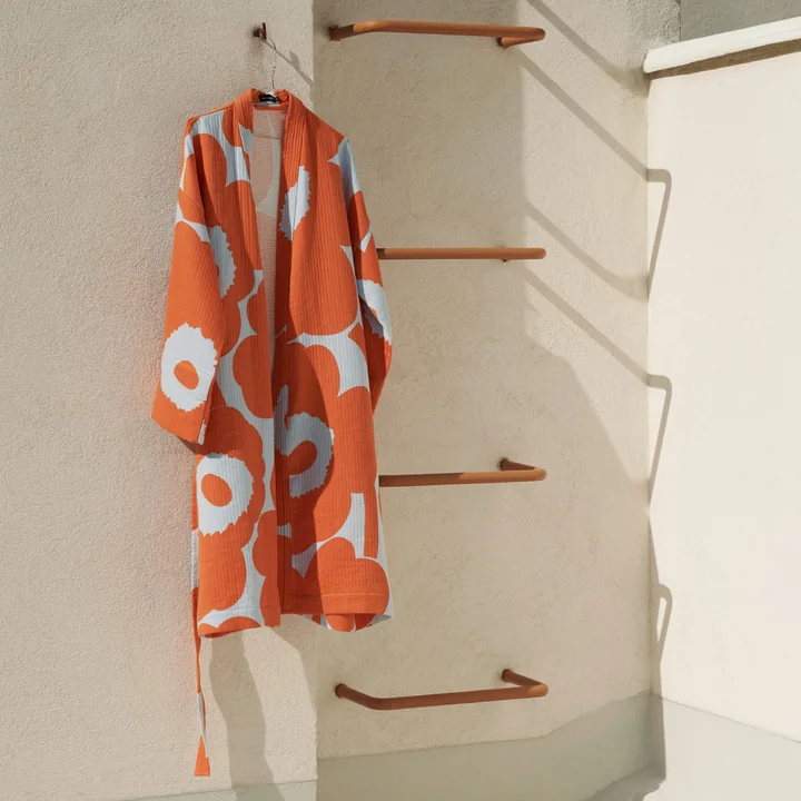 Marimekko - Unikko Bademantel, S, hellblau / orange 