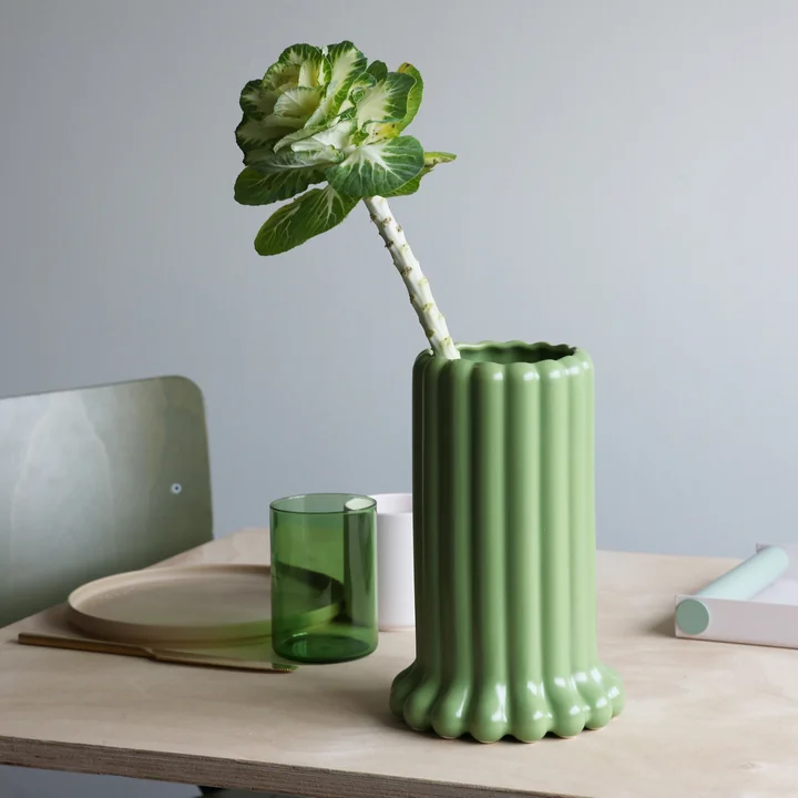 Tubular Vase, H 24 cm, green tendril von Design Letters