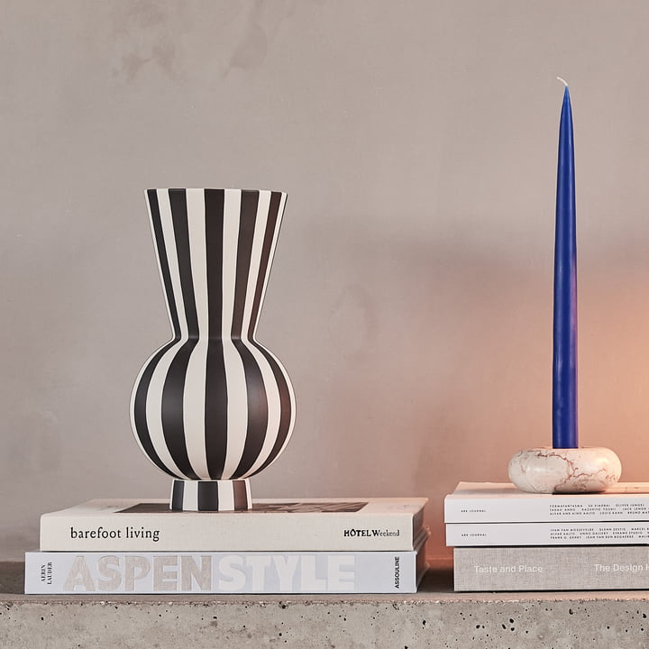 OYOY - Toppu Vase, Ø 14,5 x H 28 cm, weiss / schwarz