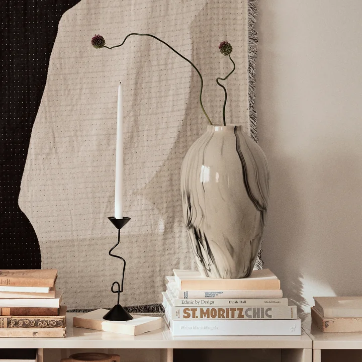 Ingrid Vase, Ø 23.5 cm x H 40 cm, beige / schwarz von Broste Copenhagen