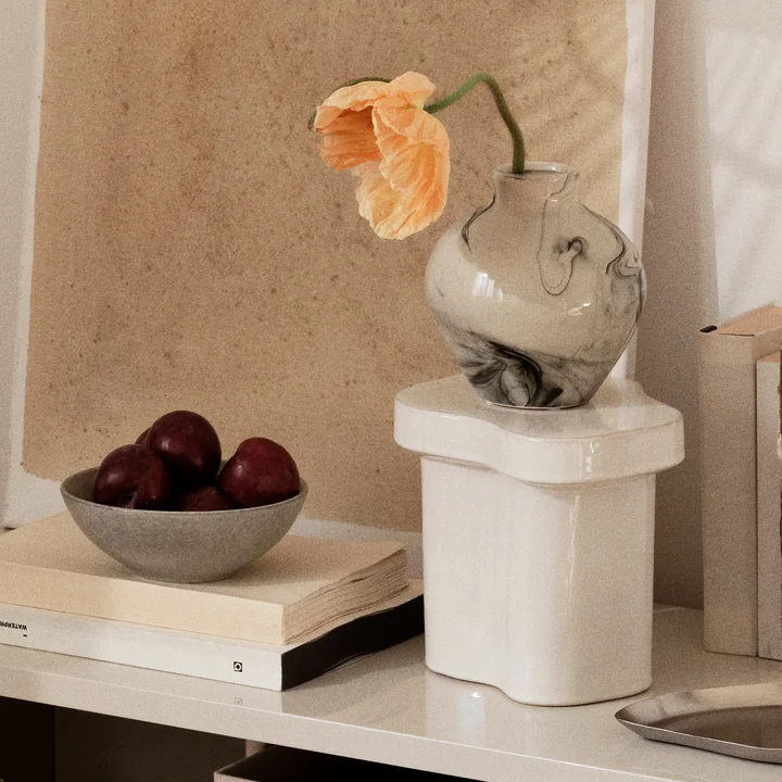 Ingrid Vase, Ø 14 cm x H 14.5 cm, beige / schwarz von Broste Copenhagen