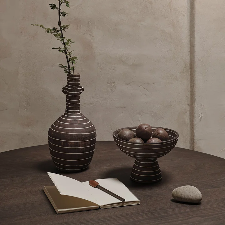 Ferm Living - Brura Vase und Schale, coffee / white