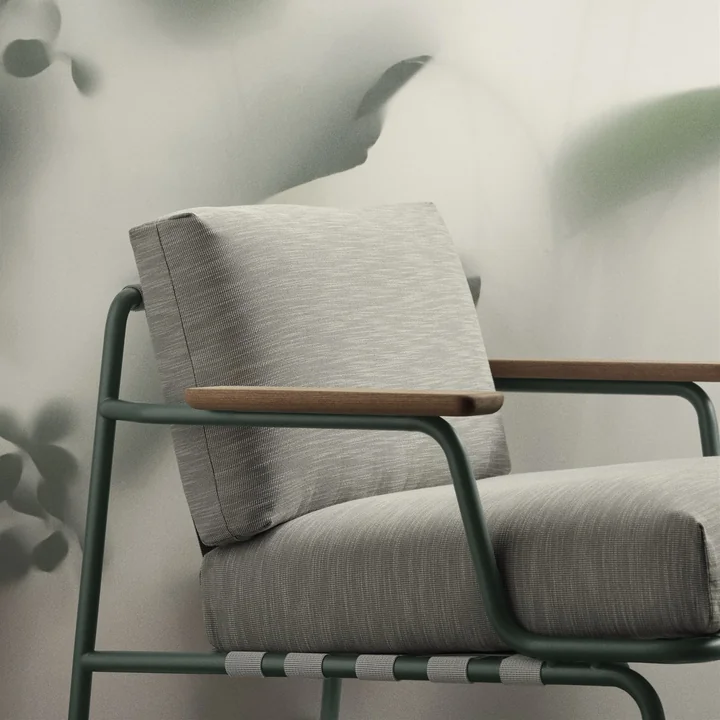 Muuto - Settle Outdoor Lounge Chair, grün / dunkelgrün (Stoff Ribbed Weave 2)