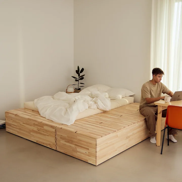 Karup Design - Basement Bett, Kiefer klar inkl. Strauraumbank