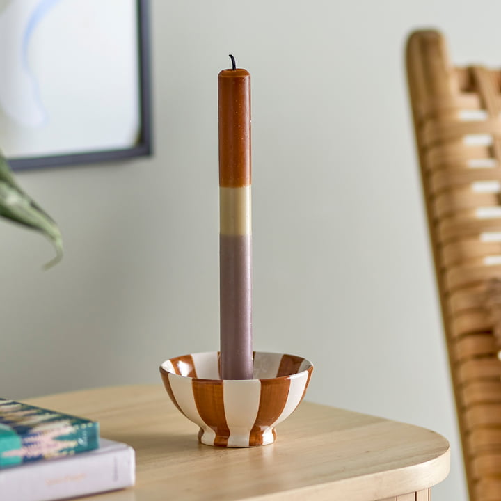 Bloomingville - Eja Kerzenhalter, H 5 cm, braun / weiss