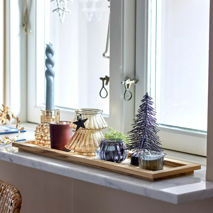 Bloomingville - Sanga Tablett mit Teelichthaltern 50 x 14 cm, braun (7er-Set)