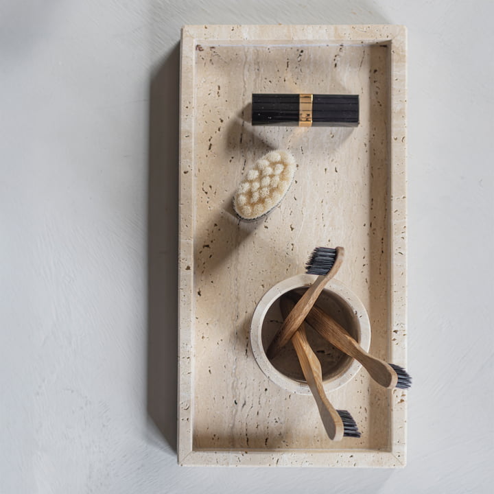 Mette Ditmer - Travertine Tablett, 16 x 31 cm, leinen