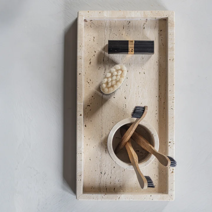 Mette Ditmer - Travertine Tablett, 16 x 31 cm, leinen