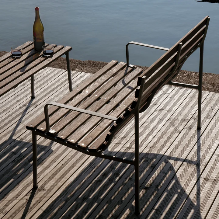 HAY - Traverse Lounge Bench, mit Armlehnen, aluminium / Esche geölt
