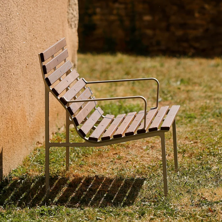 HAY - Traverse Lounge Bench, mit Armlehnen, aluminium / Esche geölt