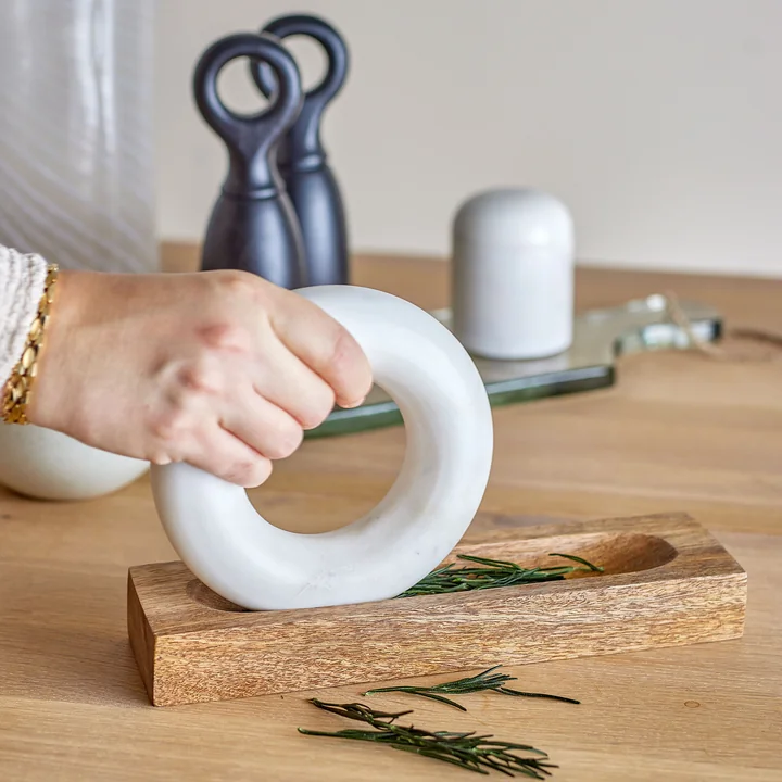 Bloomingville - Manuella Mörser und Stössel, weiss / Mango natur