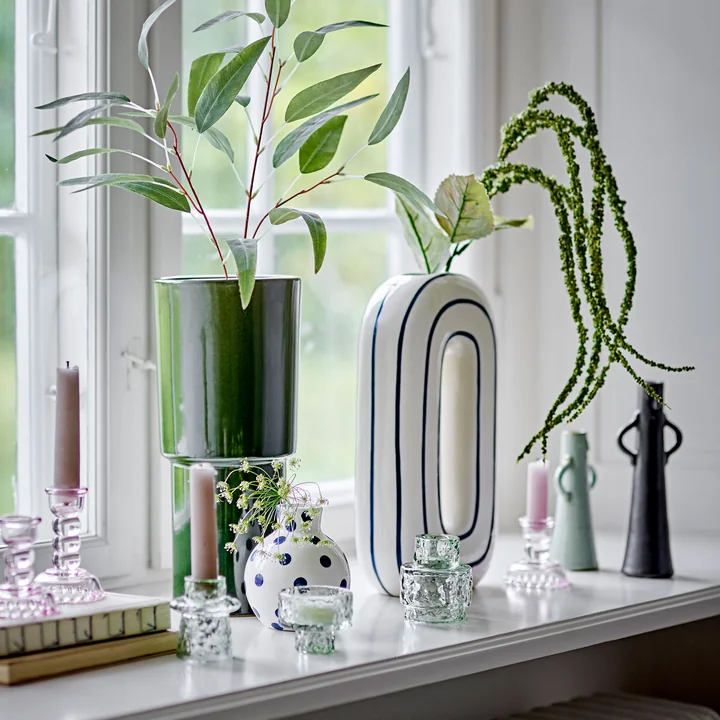 Bloomingville - Mae Vase, H 32 cm, weiss / blau