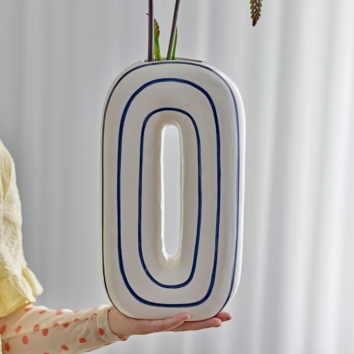 Bloomingville - Mae Vase, H 32 cm, weiss / blau