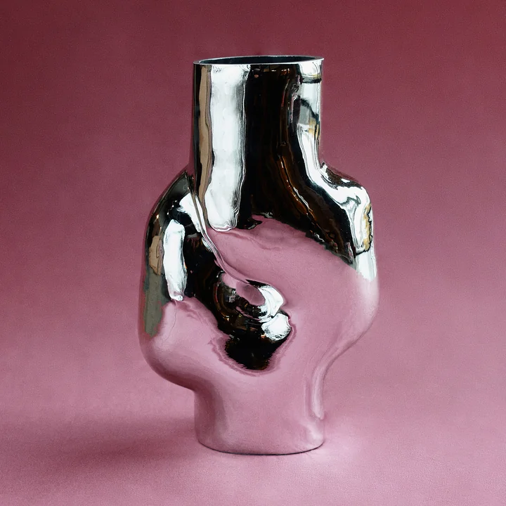 HKliving - Gleam Glas-Vase high, Chrom