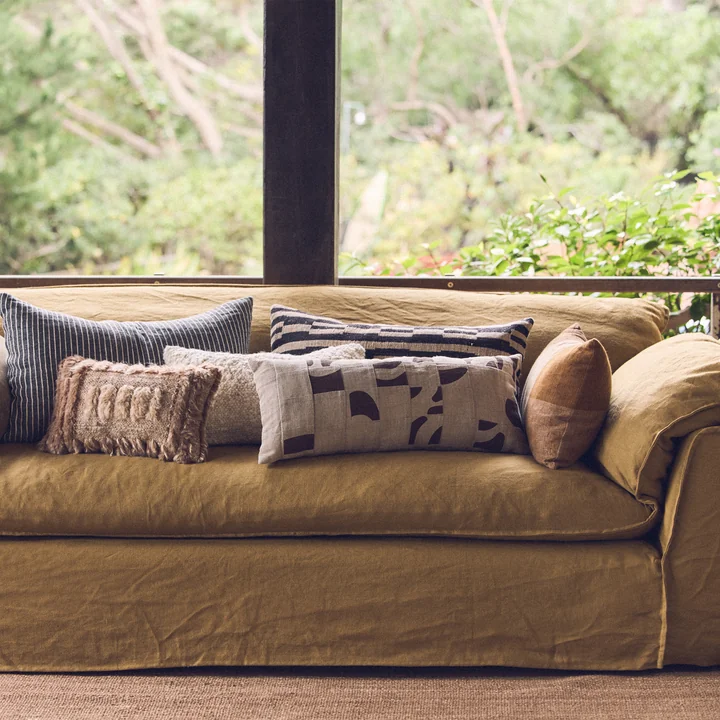 HKliving - Natural Patched Kissen, 70 x 30 cm, beige / braun