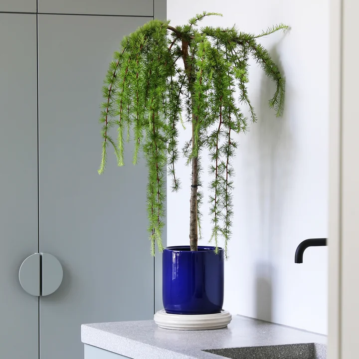 &klevering - Churros Blumentopf, Ø 24,5 x 25 cm, blau / weiss