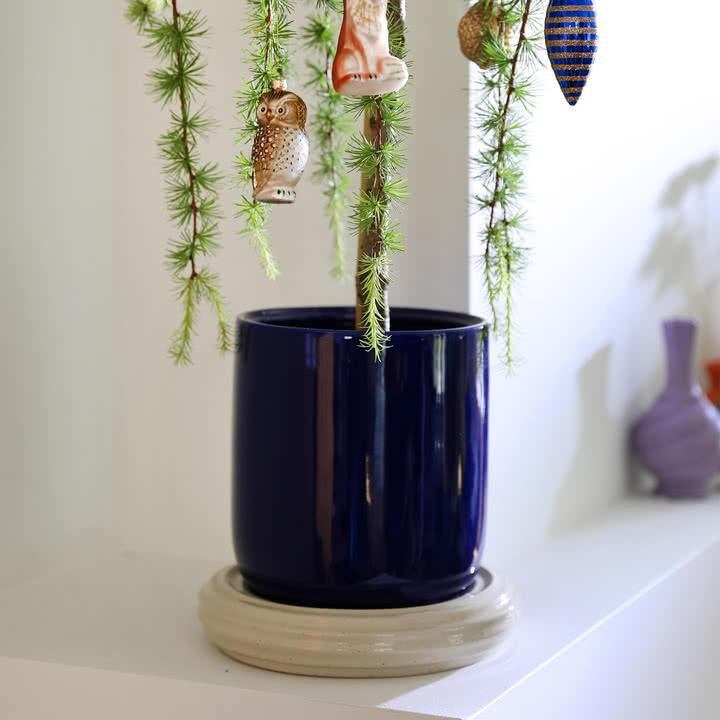 &klevering - Churros Blumentopf, Ø 24,5 x 25 cm, blau / weiss