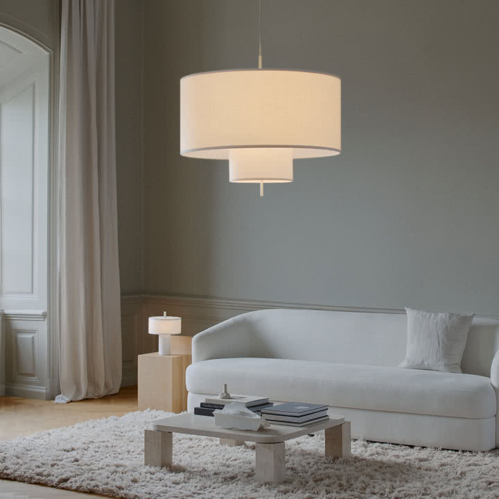 New Works - Margin Portable LED Tischleuchte mit Akku, Pendelleuchte 90 cm, weiss