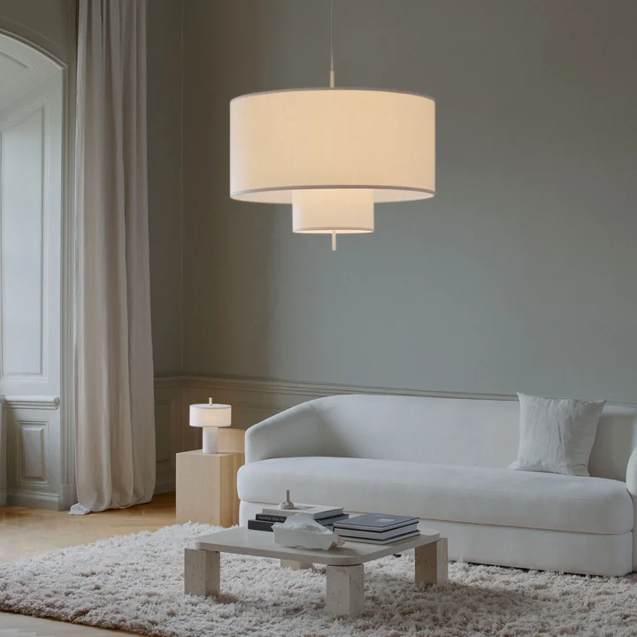 New Works - Margin Portable LED Tischleuchte mit Akku, Pendelleuchte 90 cm, weiss